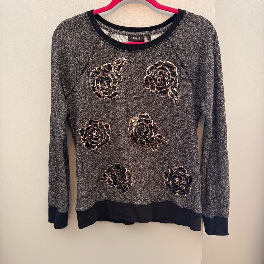 Apt 9 Sequined Roses Gray Sweater